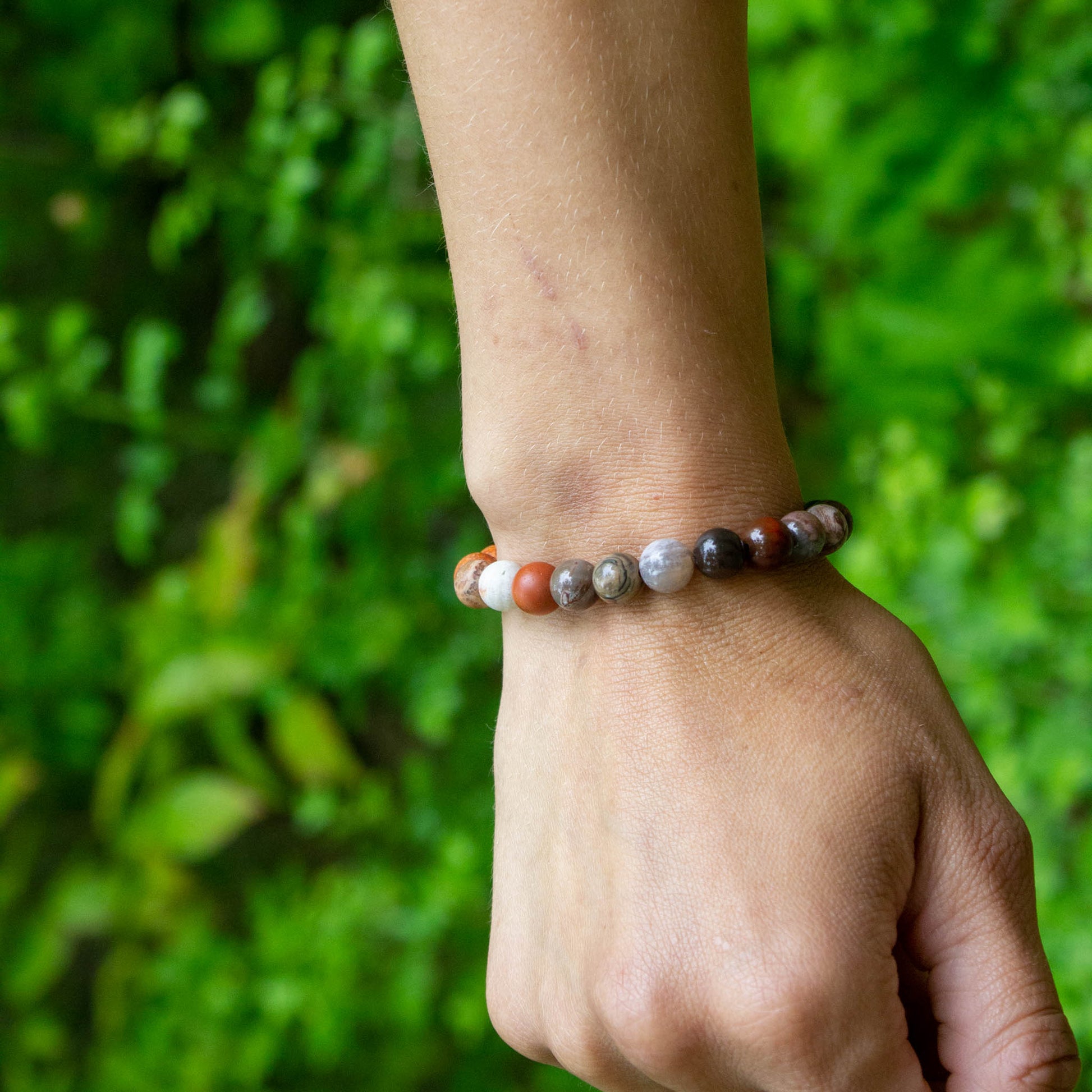 fossil coral polished petrified wood stretch elastic bracelet
