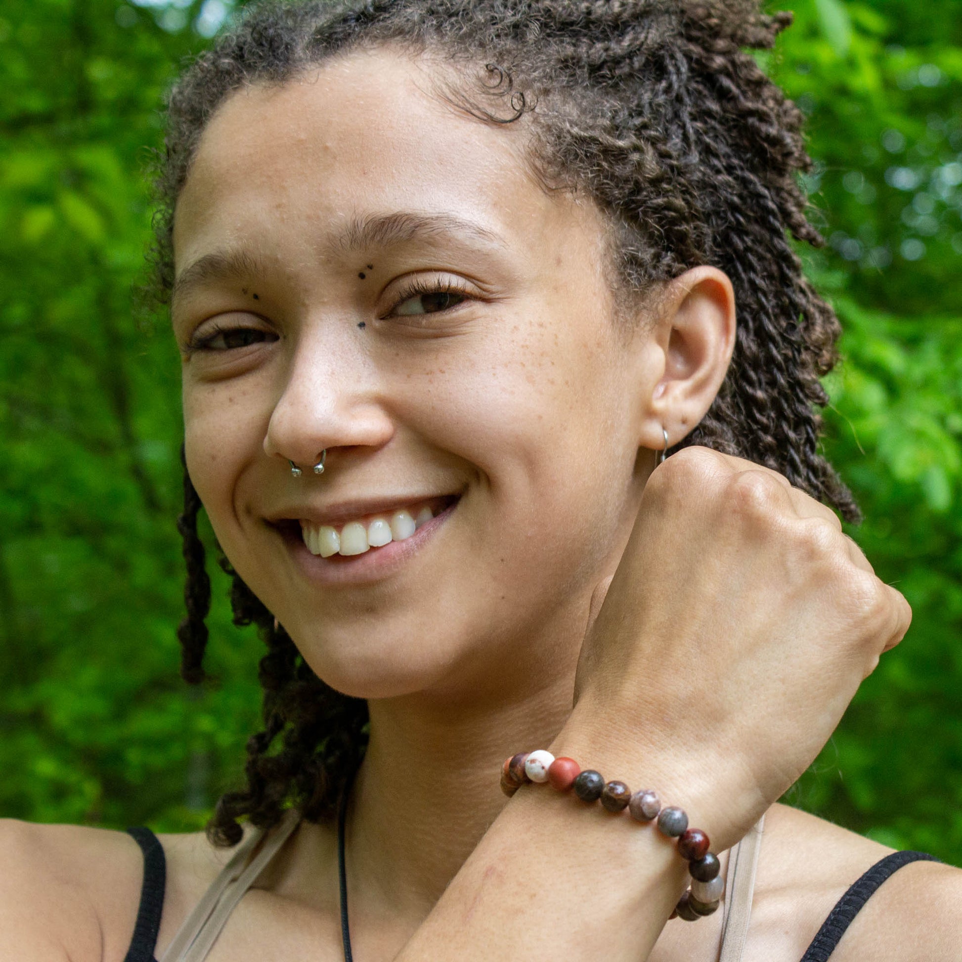 fossil coral polished petrified wood stretch elastic bracelet