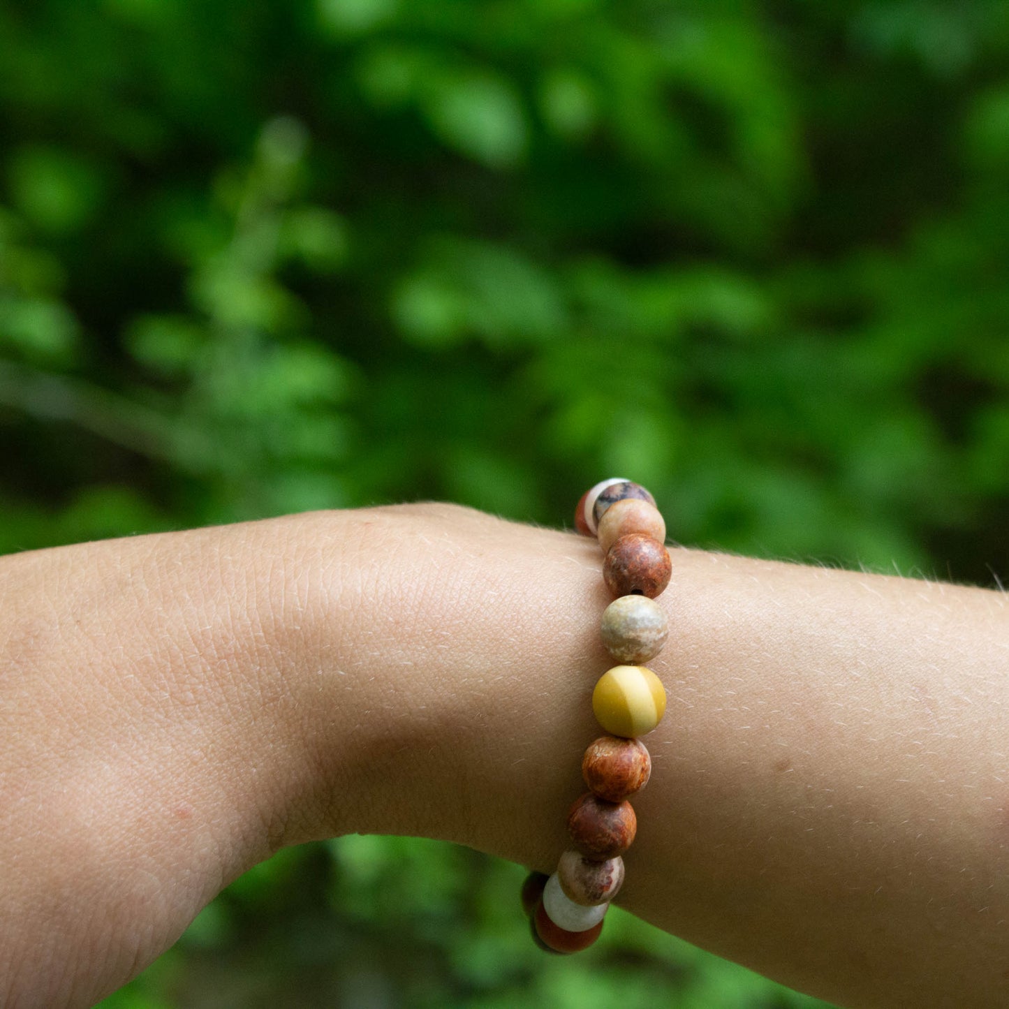 fossil coral polished petrified wood stretch elastic bracelet