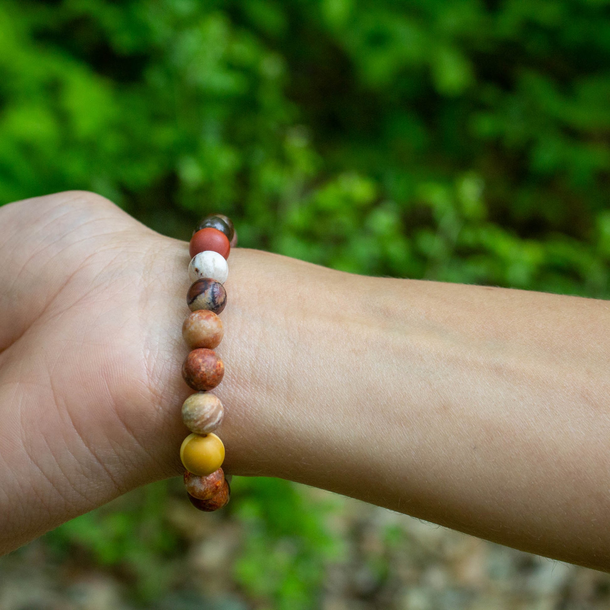 fossil coral polished petrified wood stretch elastic bracelet
