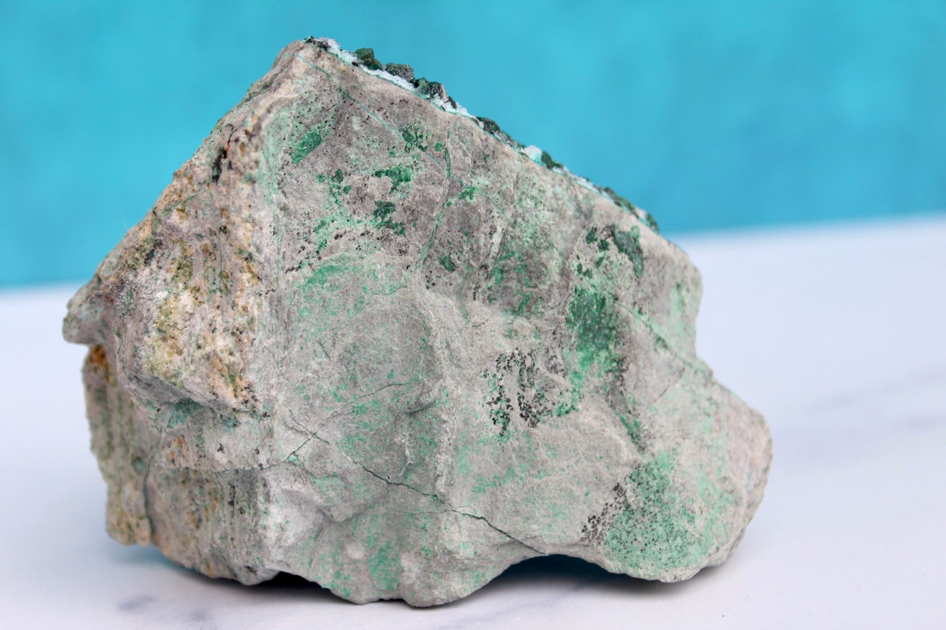 back side of rock small chrysocolla malachite