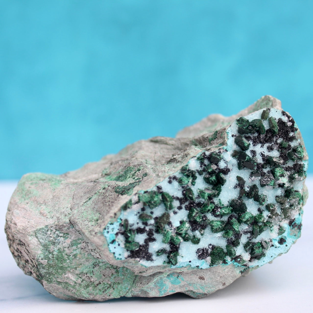 side view of malachite speck rock