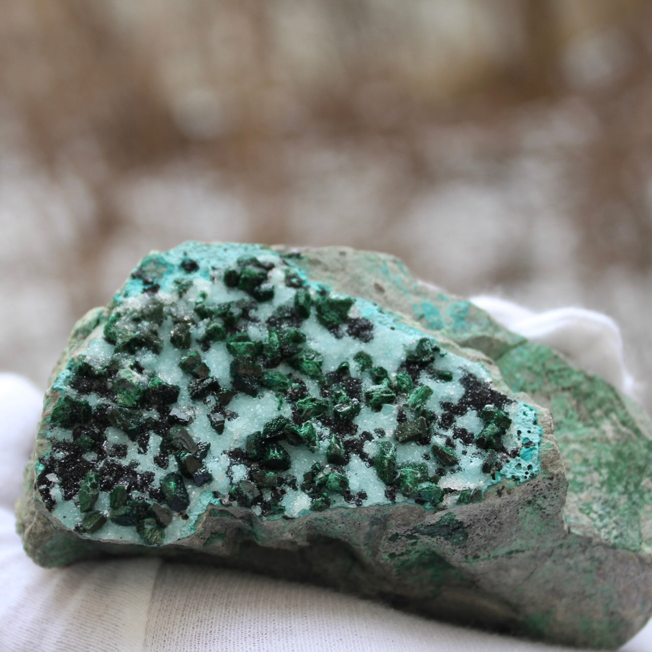 up close malachite flecks on chrysocolla