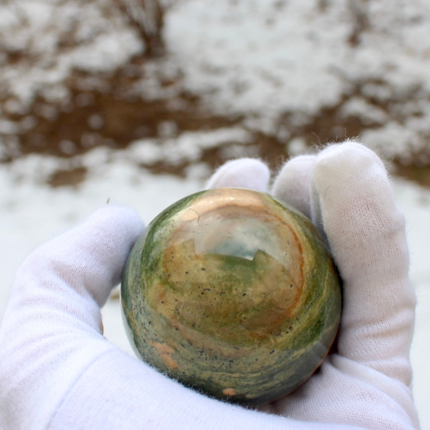 polished green ocean jasper sphere