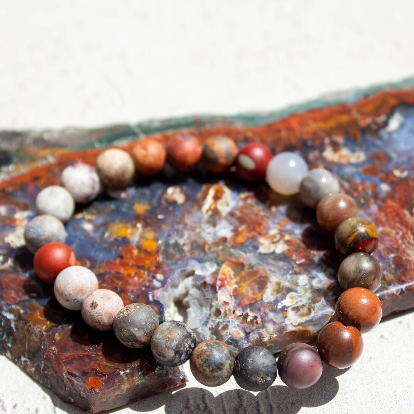 fossil coral polished petrified wood stretch elastic bracelet