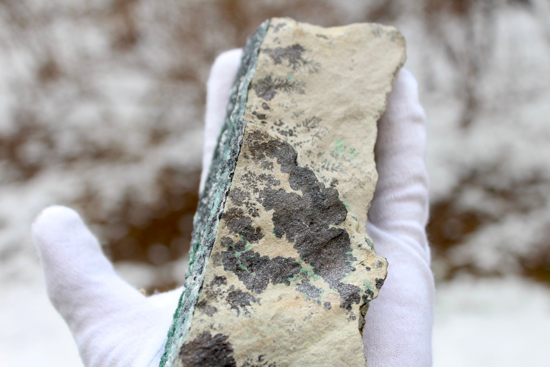 long strip chrysocolla and malachite rock