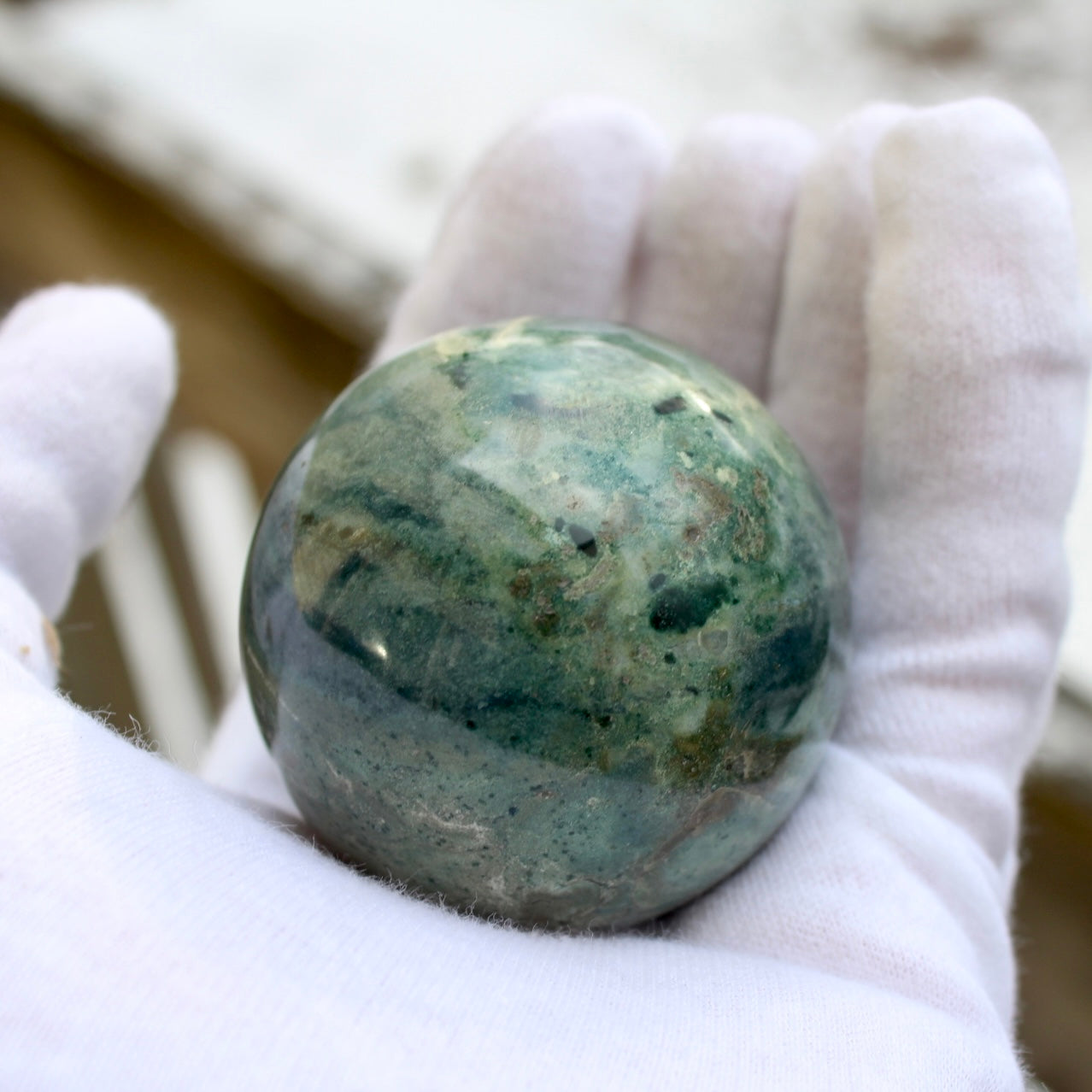 up close polished jasper sphere