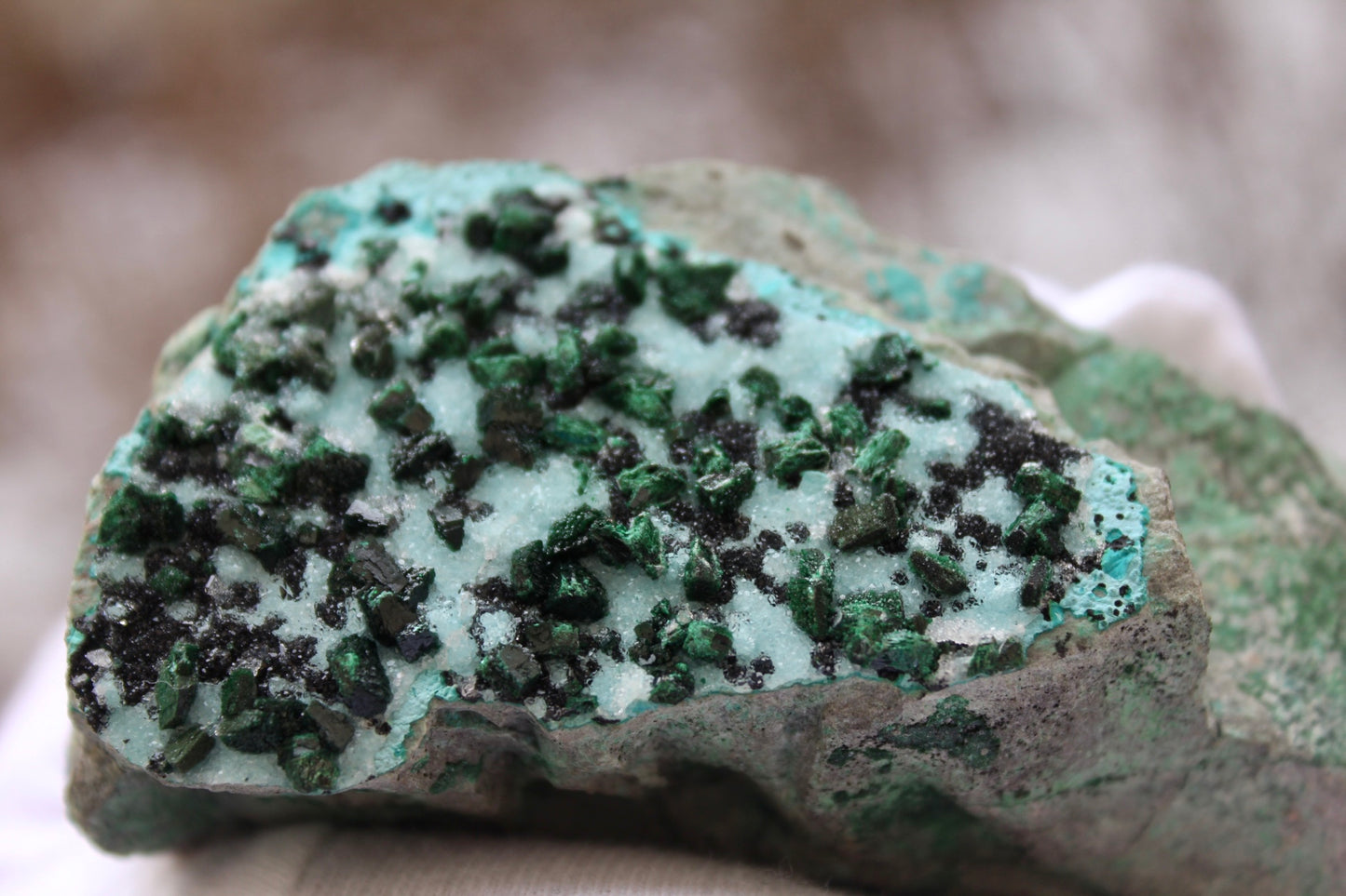 perfect view of malachite covered chrysocolla